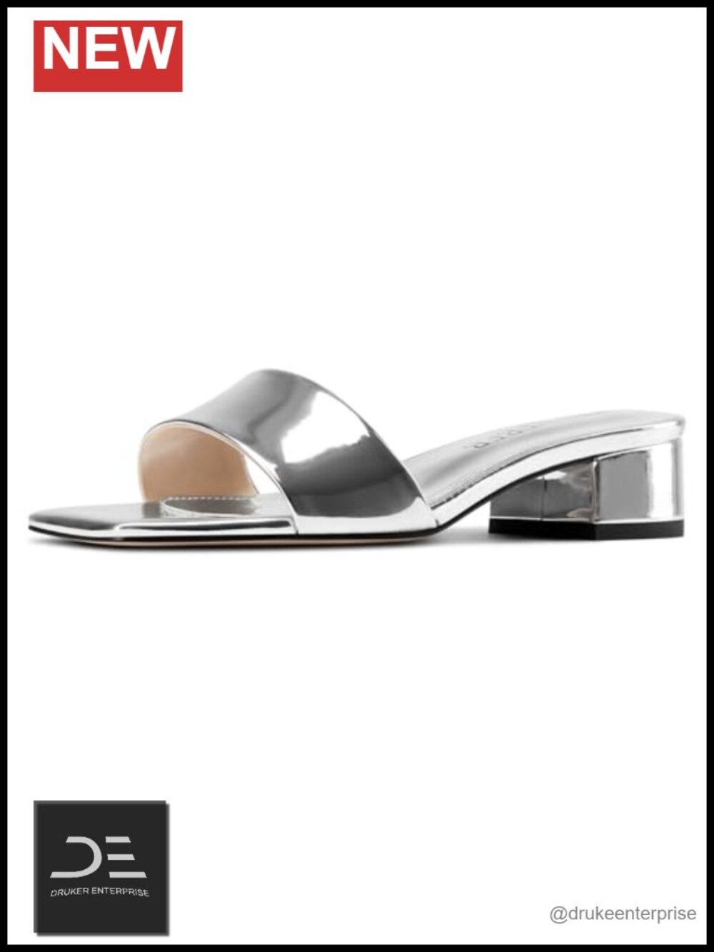 Chunky Block Low Heel Open Square Toe Slip-on Mules Patent Leather Prom Dress